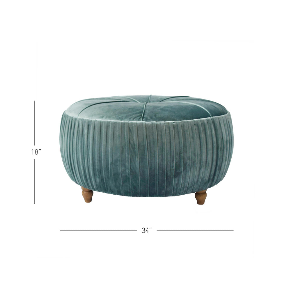 New Pacific Direct Helena Velvet Round Ottoman Ottomans & Cubes Emerald - Diamond Home USA
