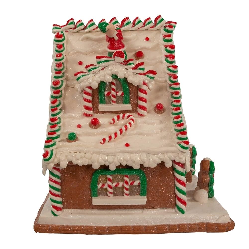 10.5-inch Battery-Operated Light Up Santa's Workshop Gingerbread House Multi - Diamond Home USA