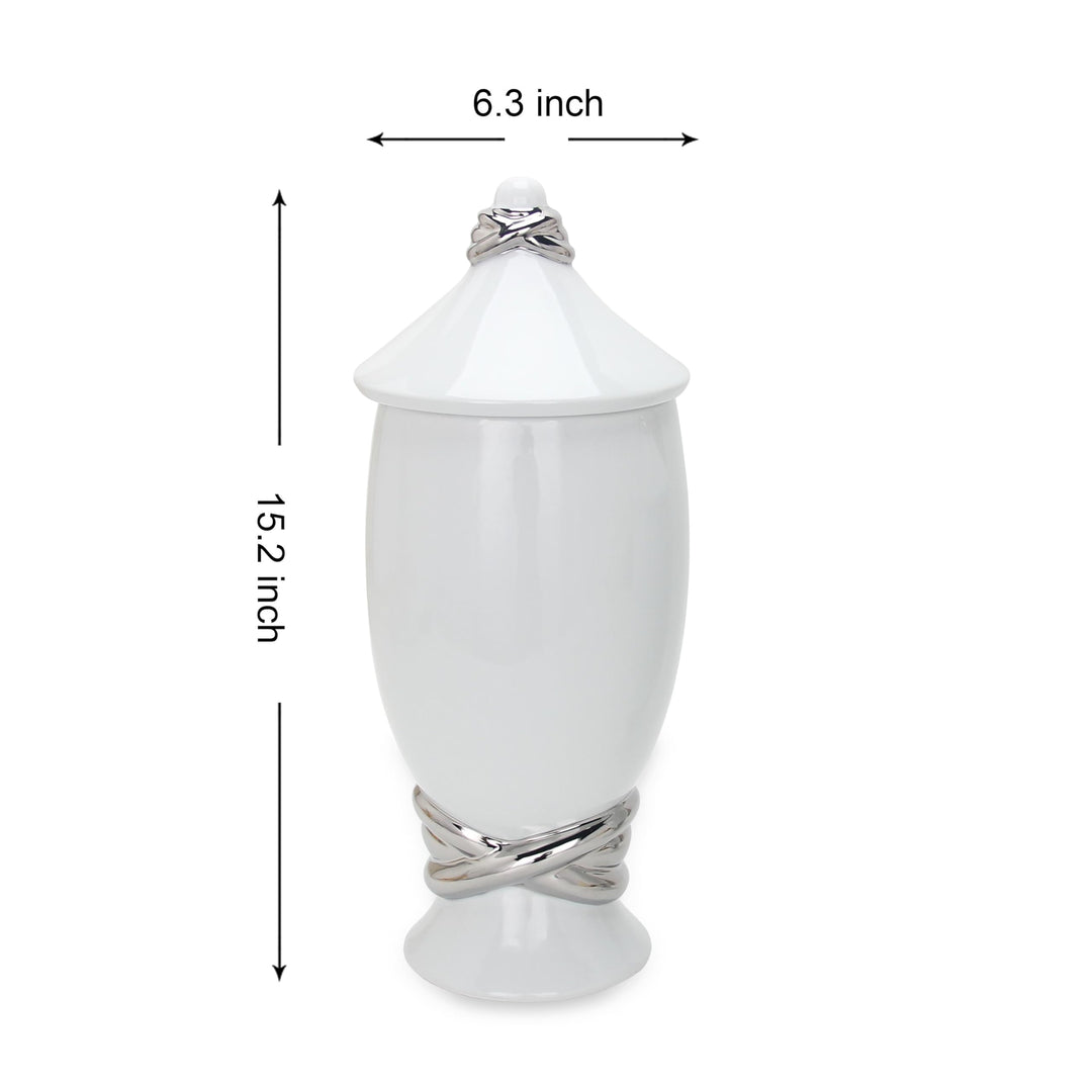 White Ceramic Decorative Ginger Jar Vase with Silver Accent Multi Color - Diamond Home USA
