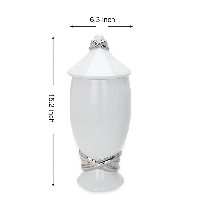 White Ceramic Decorative Ginger Jar Vase with Silver Accent Multi Color - Diamond Home USA