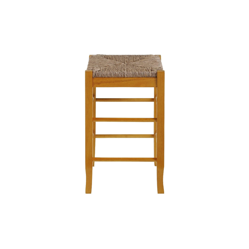 24 Inch Counter Stool with Wood Frame Handwoven Rush Seat Oak Brown Modern - Diamond Home USA
