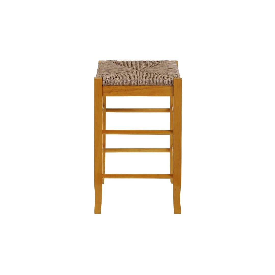 24 Inch Counter Stool with Wood Frame Handwoven Rush Seat Oak Brown Modern - Diamond Home USA