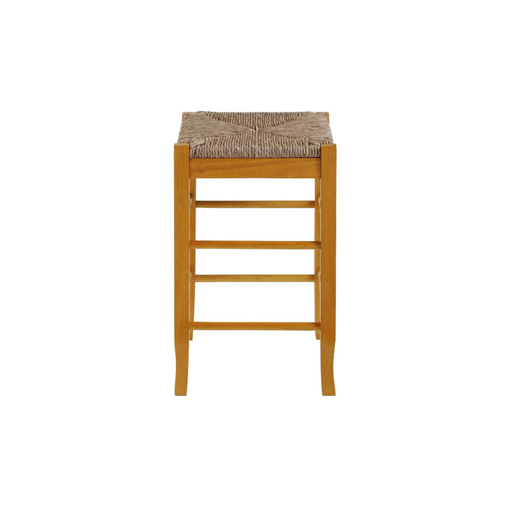 24 Inch Counter Stool with Wood Frame Handwoven Rush Seat Oak Brown Modern - Diamond Home USA