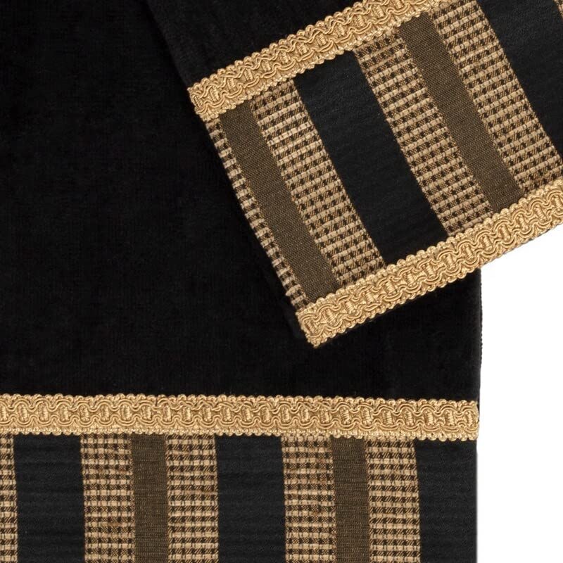 Charming Black 3-Piece Decorative Towel Set Jacquard Fabric Band Double Row Gimp - Diamond Home USA