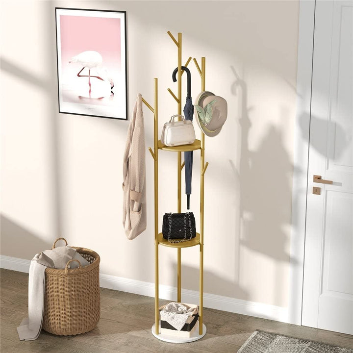 Metal Coat Rack Freestanding Storage Shelves Hooks Enterway Hall Tree 12.48x68 - Diamond Home USA
