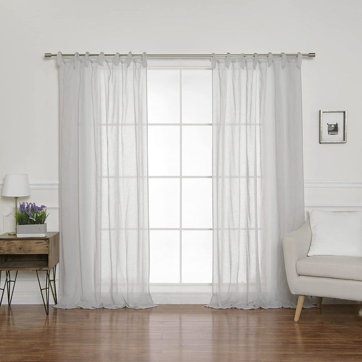 Aurora Home Textured Faux Linen Romantic Tie Top Curtain Panel Pair Light Grey 52 X 84 - Light grey
