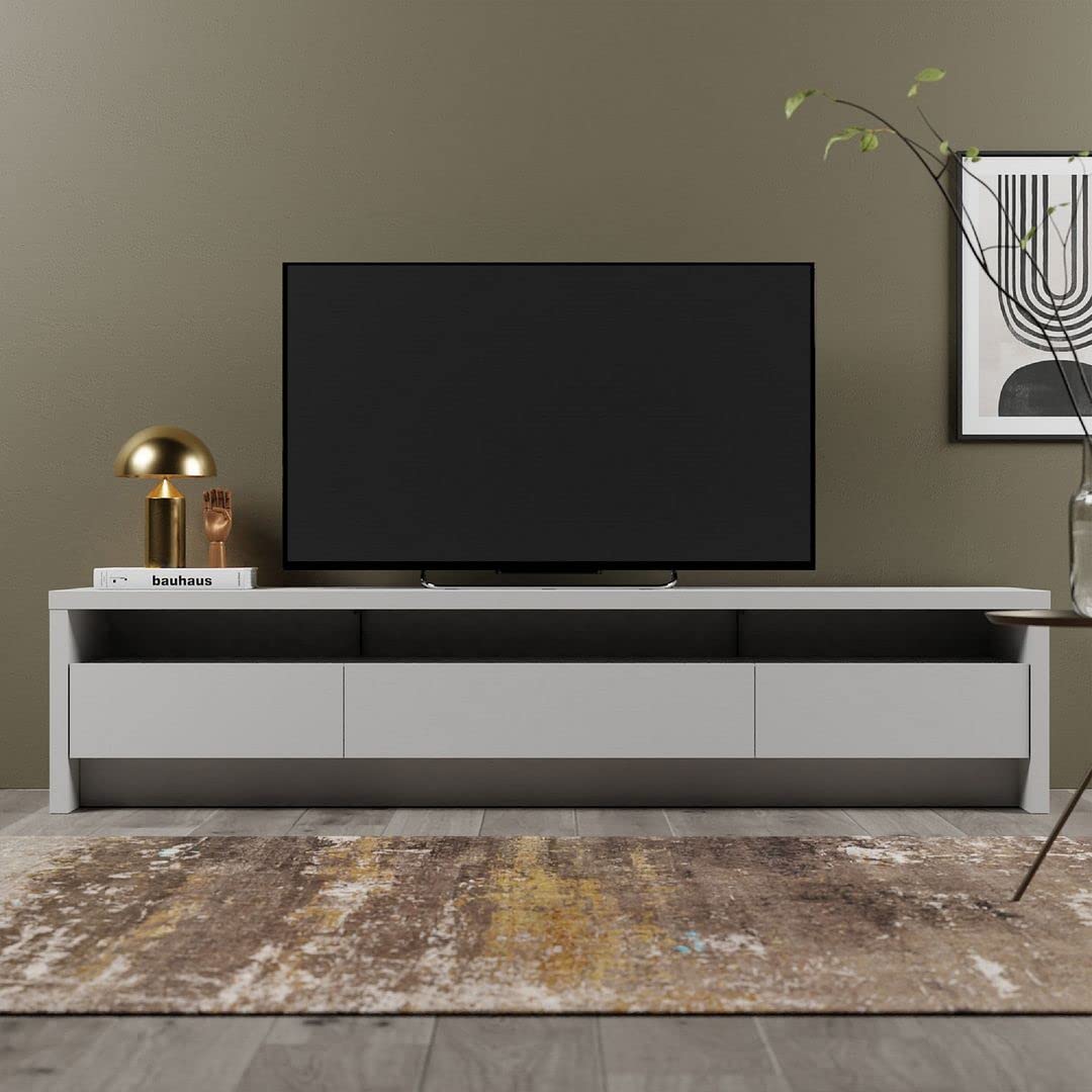 Manhattan Comfort Sylvan TV Stand with 3-Drawers with Open Shelving 84.53 Inch White - Diamond Home USA