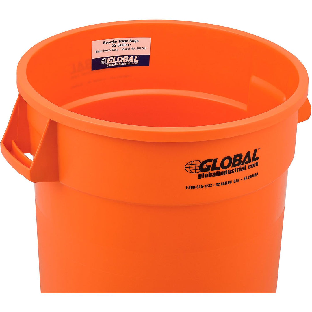 Global Industrial 32 Gallon Plastic Trash Can Bright Orange No Lid - Diamond Home USA