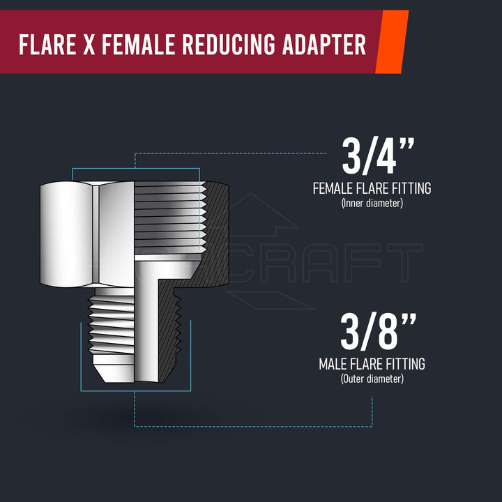 highcraft G46S-3834 Flare x Female Reducing Adapter Pipe Fitting 3/8" O.D. x 3/4 - Diamond Home USA