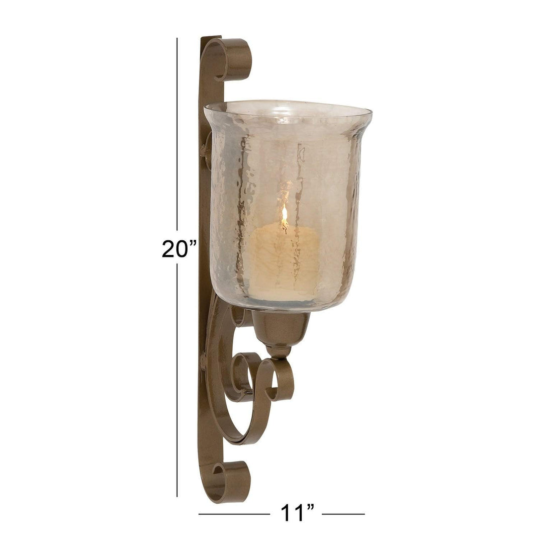 Bronze Metal and Glass Wall Candle Sconce Clear Gold Iron - Diamond Home USA
