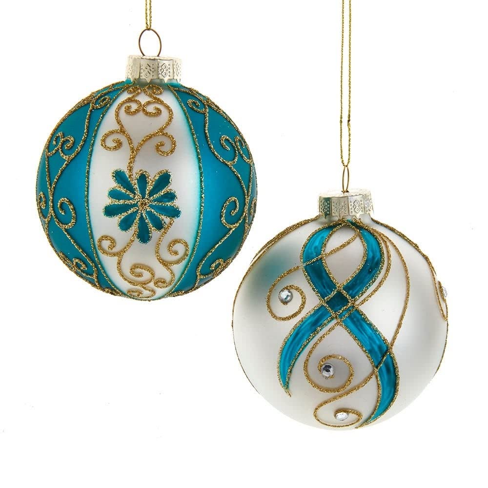 80mm Gold Dark Teal and White Embellished Ball Ornaments 6 Piece Set Multi Color