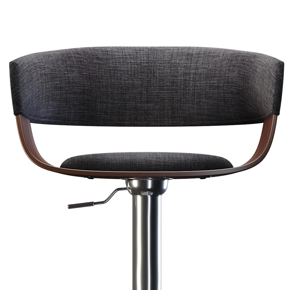Mid Century Modern Adjustable Swivel Bar Stool in Charcoal Grey Linen Look - Diamond Home USA