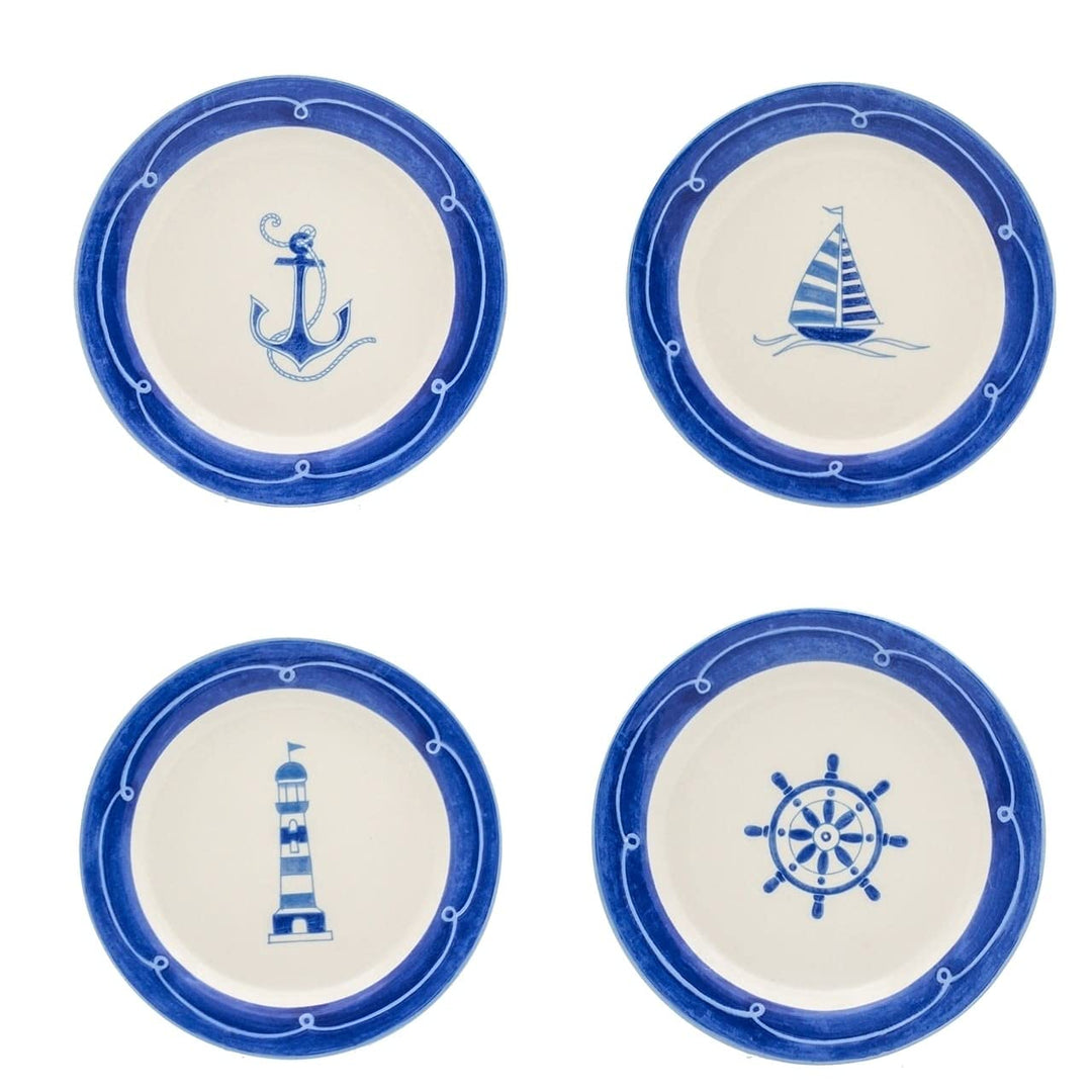 BlueWhite Ceramic 12 Piece Nautical Dessert Set Blue Navy White Coastal Casual - Diamond Home USA