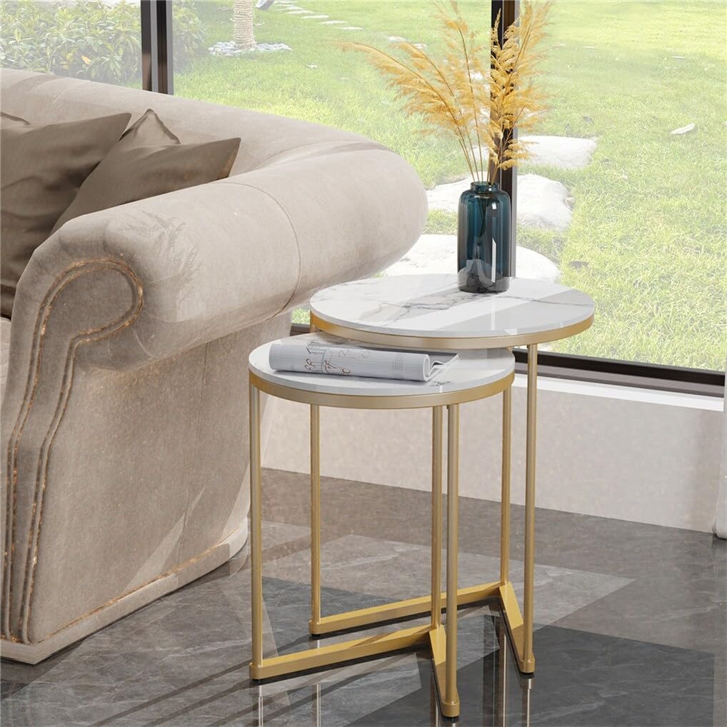 Modern Marble and Gold Metal Frame Nesting Tables (Set of 2) Contemporary - Diamond Home USA