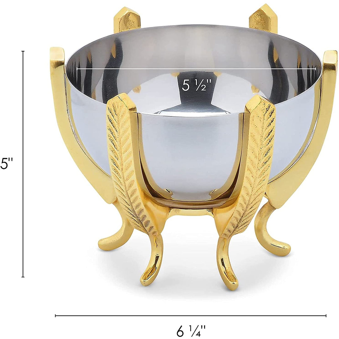 Shiny Stainless Steel Decorative Bowl On Elegant Gold Base Silver Metal - Diamond Home USA
