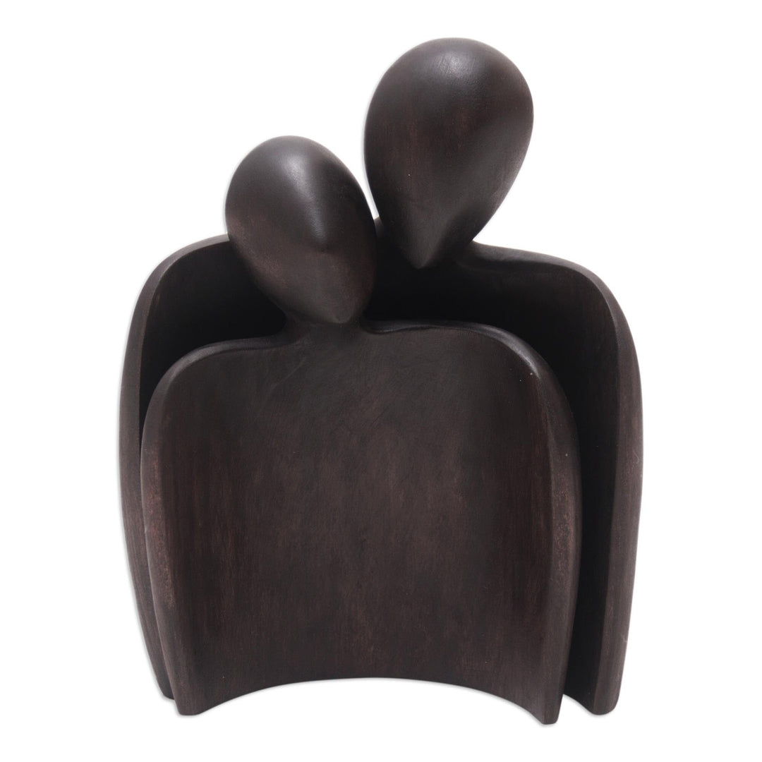 Handmade Romantic Hug Wood Sculpture Brown Antique
