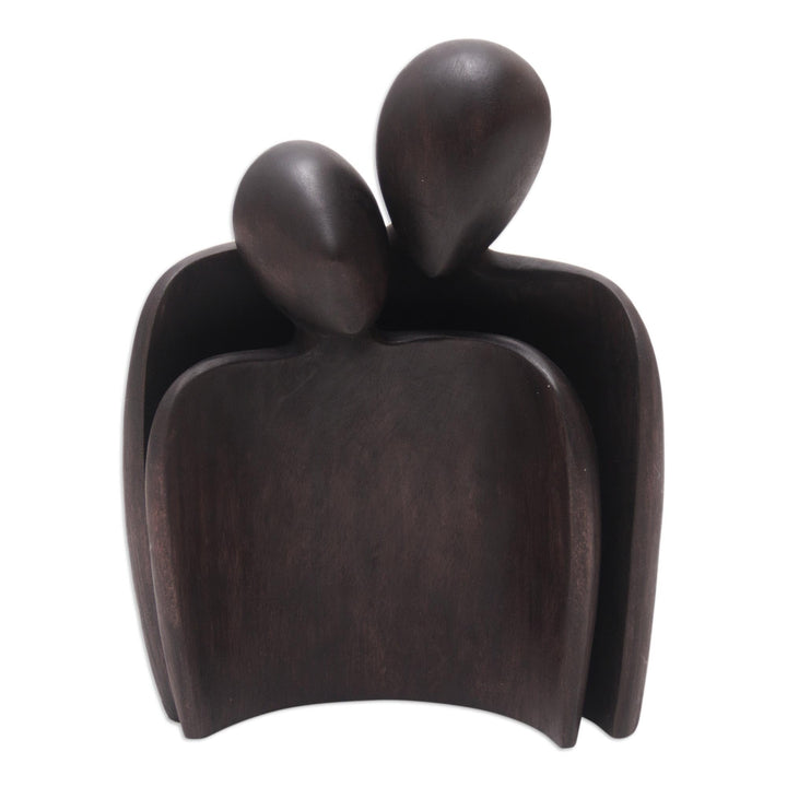 Handmade Romantic Hug Wood Sculpture Brown Antique