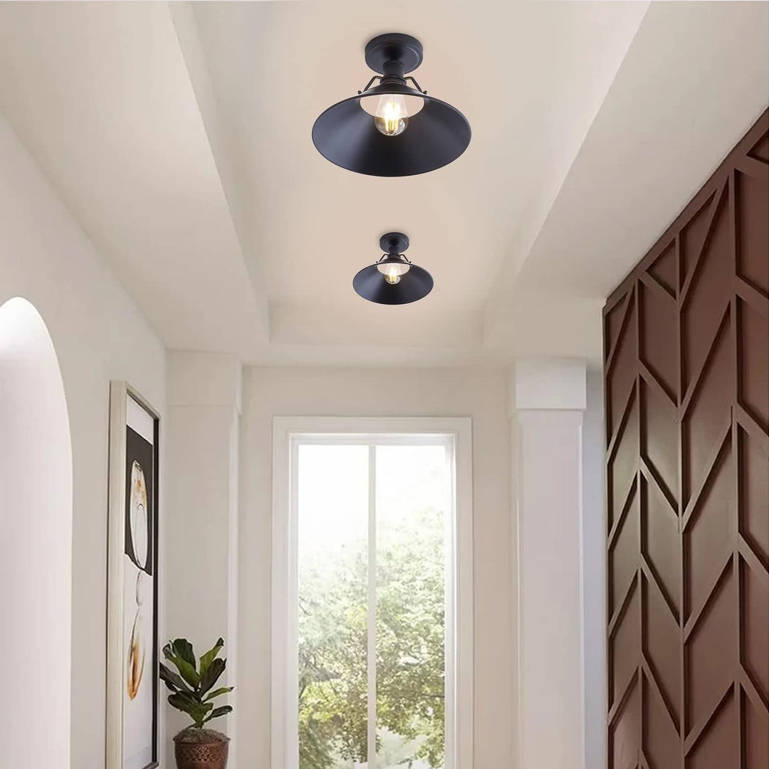 Vintage Bell Shape Ceiling Light Black 1-light Semi Flush Mount Iron Dimmable - Diamond Home USA
