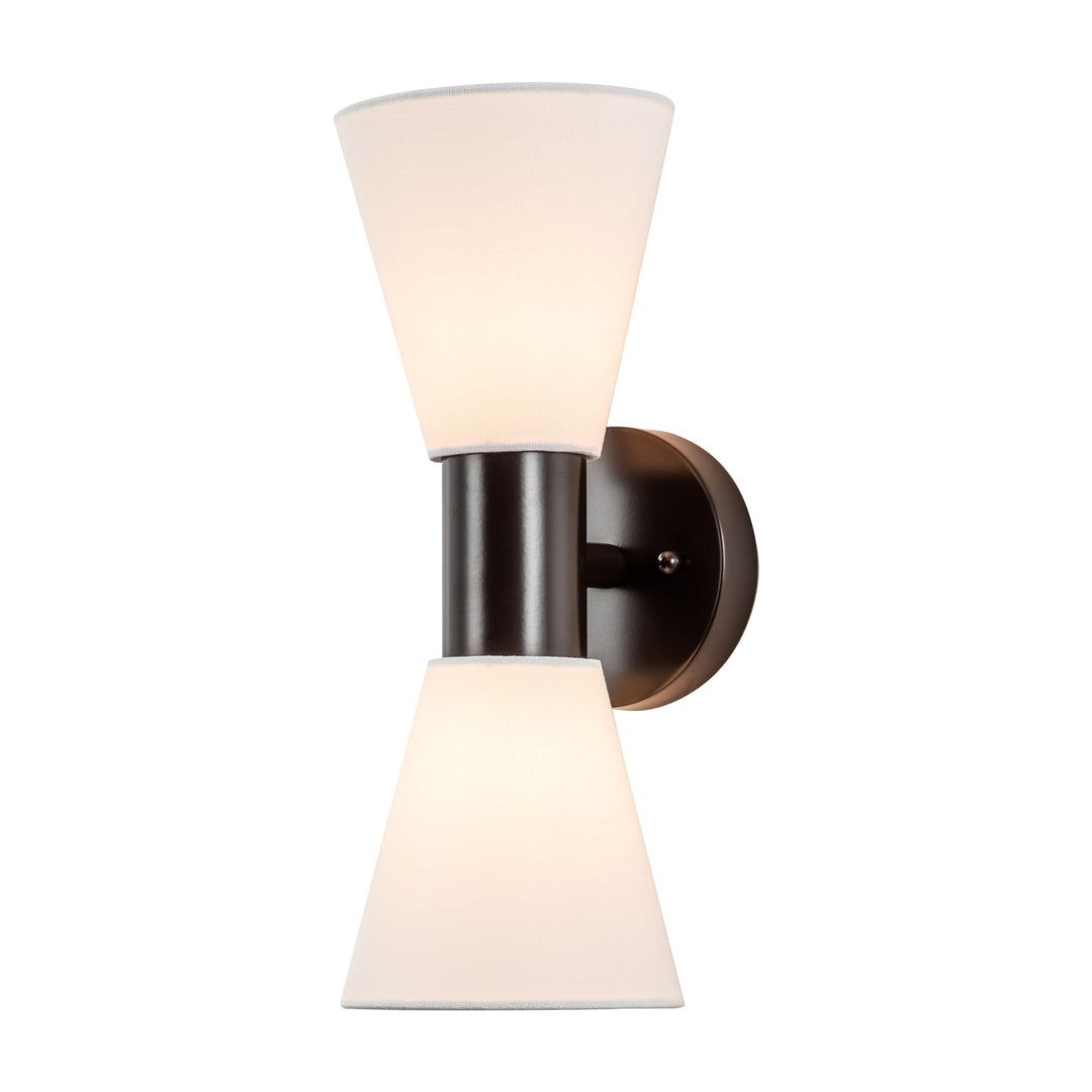 2-light Oil-rubbed Bronze Indoor Wall Sconce with Hourglass Linen Shade Orb