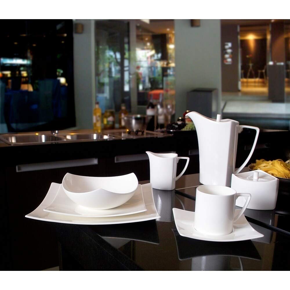 Metropolitan Dinner Plate Set Of 6 White Solid Formal Modern Contemporary Square - Diamond Home USA