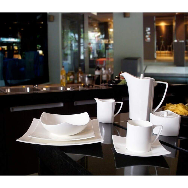 Metropolitan Dinner Plate Set Of 6 White Solid Formal Modern Contemporary Square - Diamond Home USA