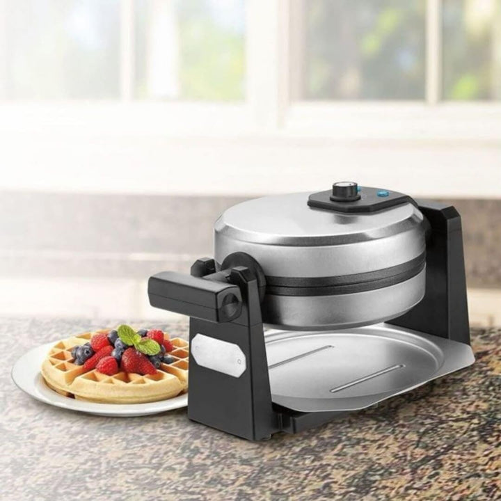 Round Flip Belgian Waffle Maker Silver Variable Temperature Control - Diamond Home USA