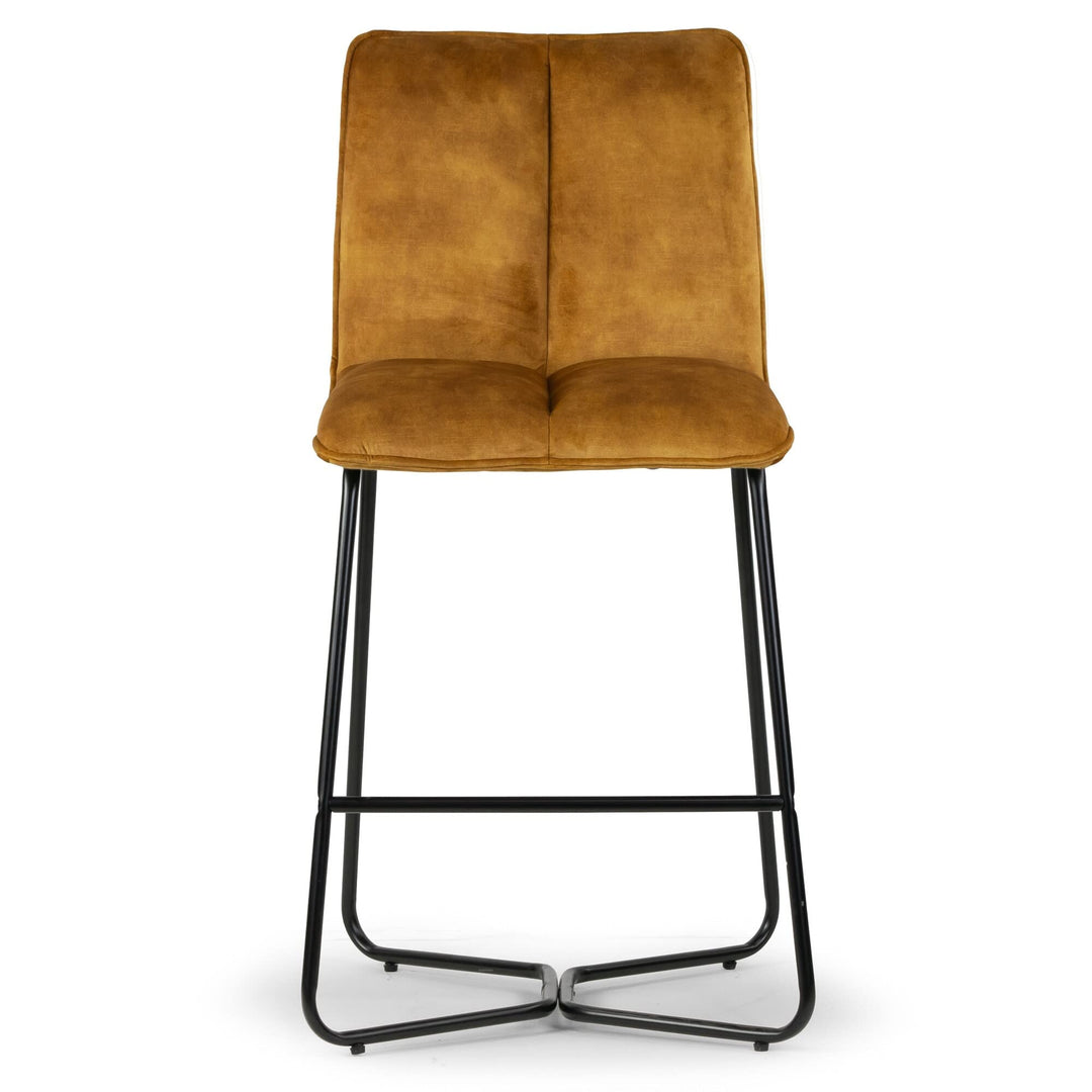 Set of 2 Brown Fabric Counter Stool with Metal Legs Modern Contemporary