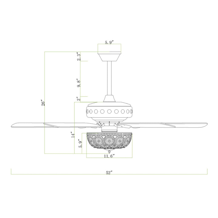 Warehouse of Tiffany's AY09Y09AC Jasiah 52 in. 3-Light Indoor Antique Copper - Diamond Home USA