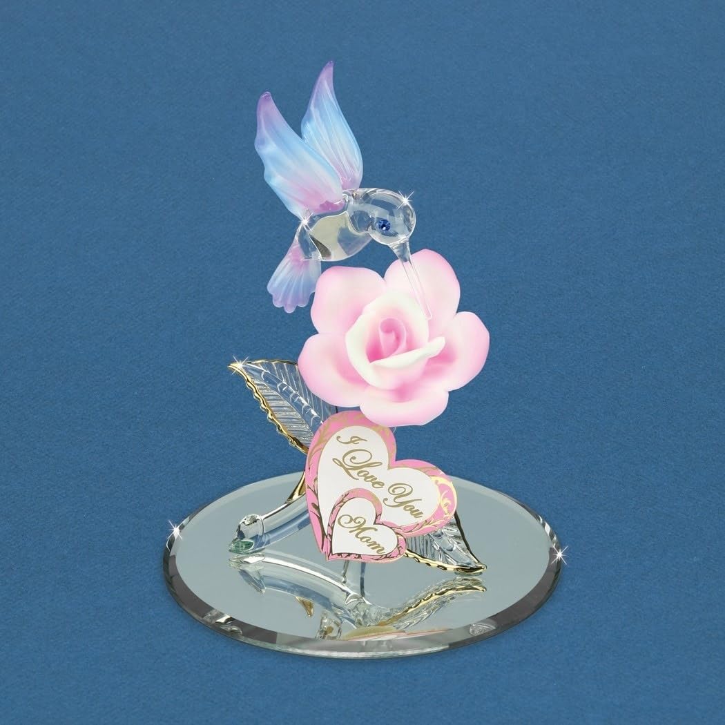 Love You Mom Hummingbird and Rose Figurine Multi Color Glass - Diamond Home USA