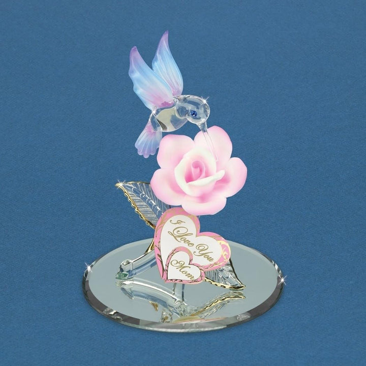 Love You Mom Hummingbird and Rose Figurine Multi Color Glass - Diamond Home USA