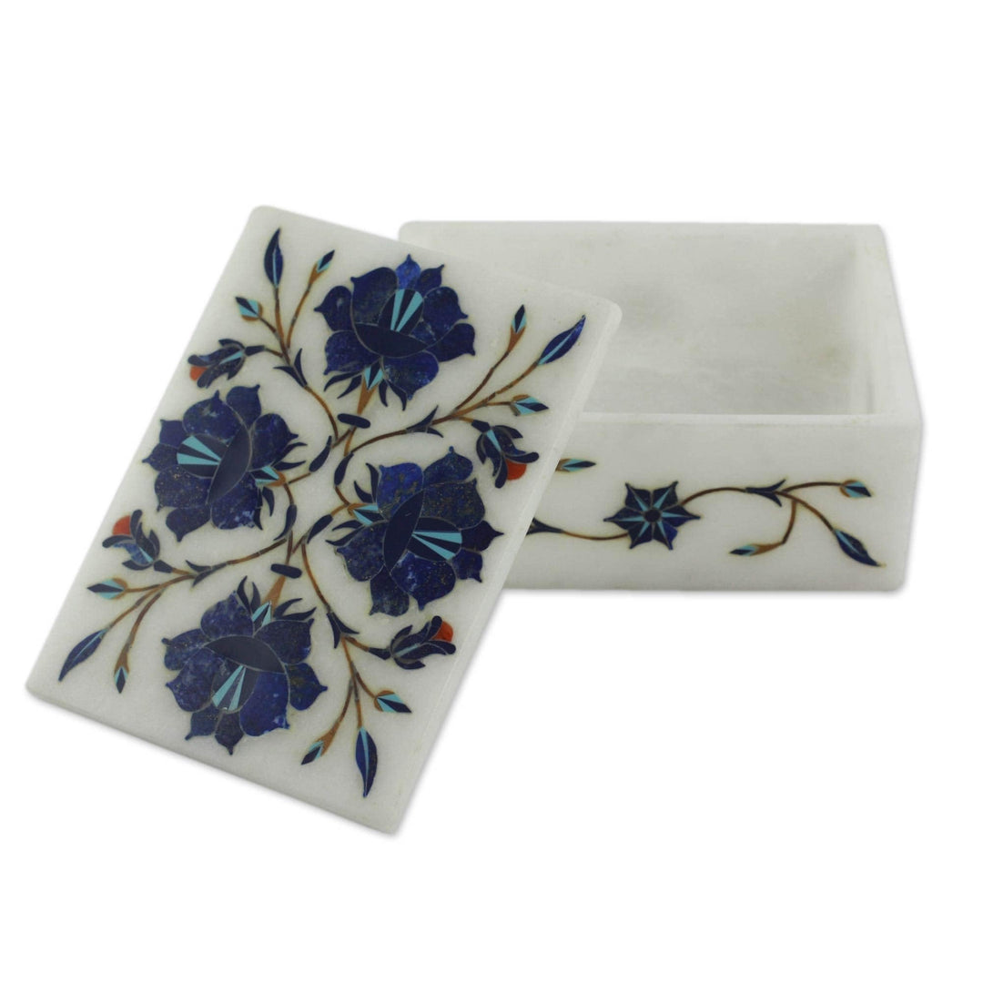Handmade Blue Muse Marble Inlay Jewelry Box White Modern Contemporary Antique