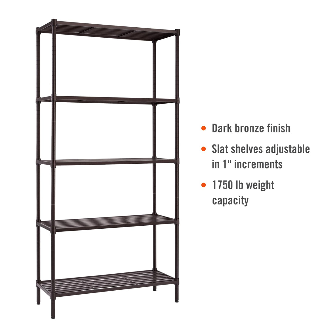 TRINITY Slat Style 5-Tier Adjustable Shelving Metal Standing Shelf for - Diamond Home USA