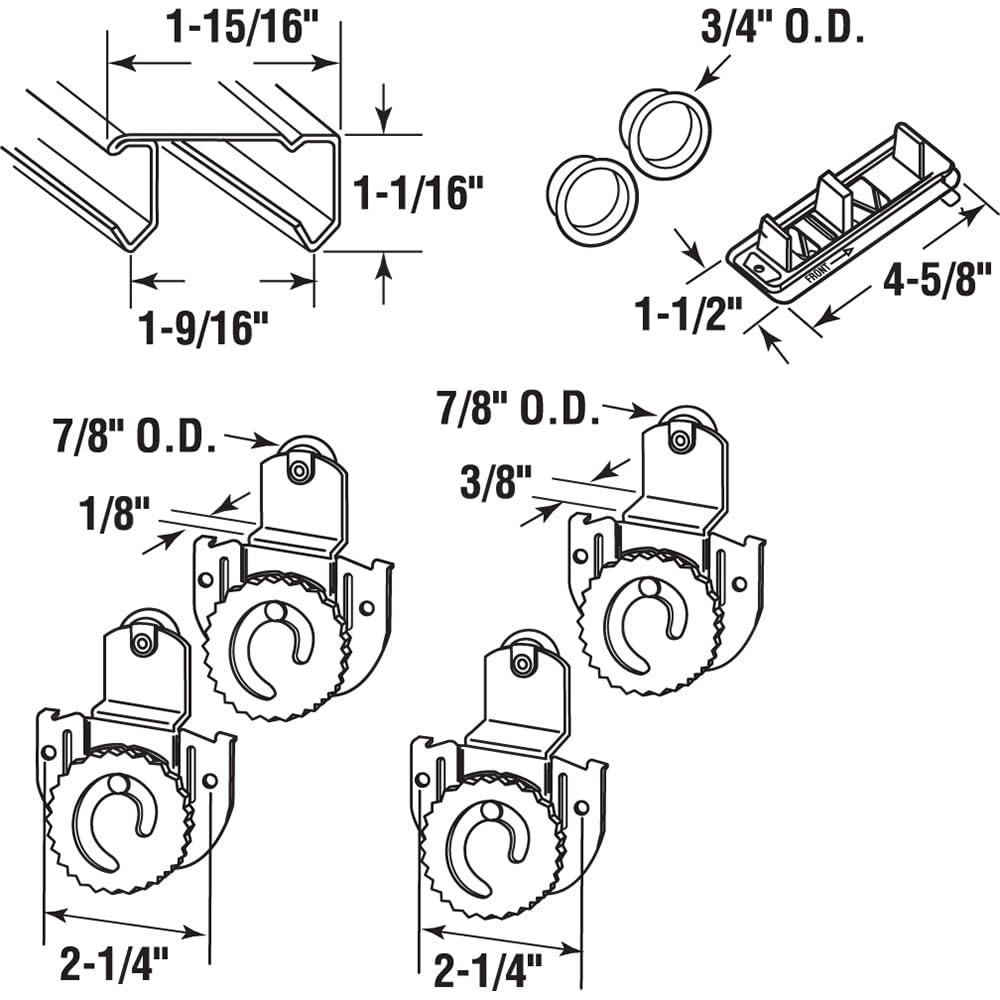 Prime-Line 163591 By-Pass Closet Track Kit 72in 2-Door Brass-Plated Pulls - Diamond Home USA