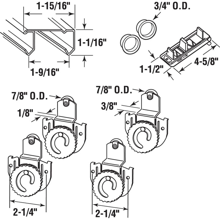 Prime-Line 163591 By-Pass Closet Track Kit 72in 2-Door Brass-Plated Pulls - Diamond Home USA