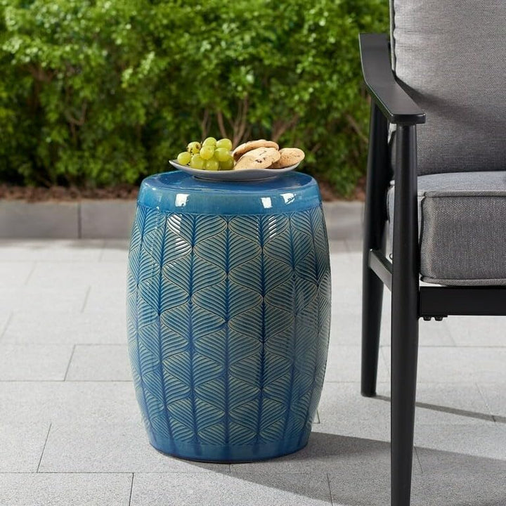 17" Marina Ceramic Garden Stool Blue Art Synthetic Finish - Diamond Home USA
