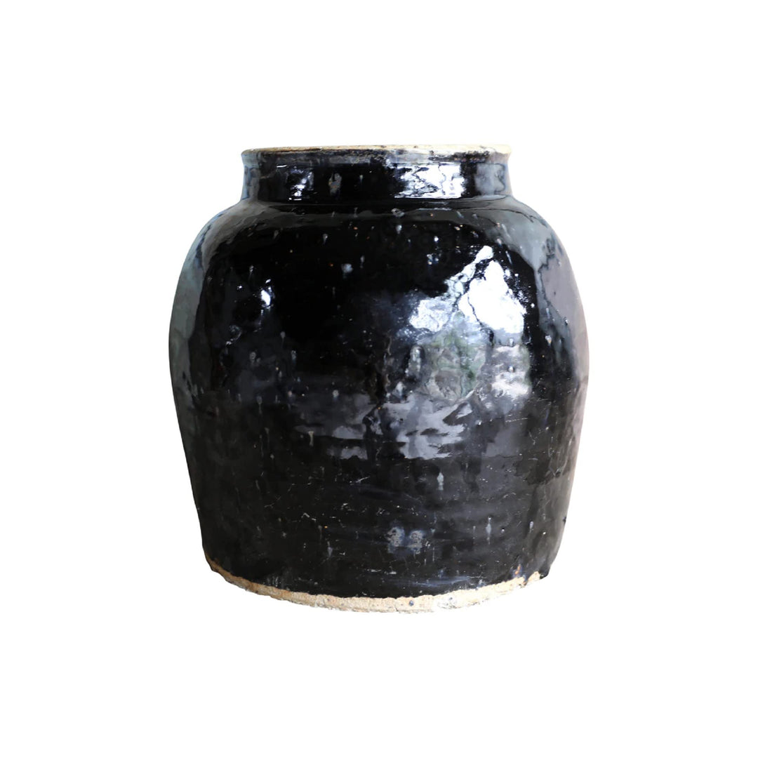 Artissance Large Vintage Oil Pot with Black Glaze 11 Inch Tall (Size & Finish