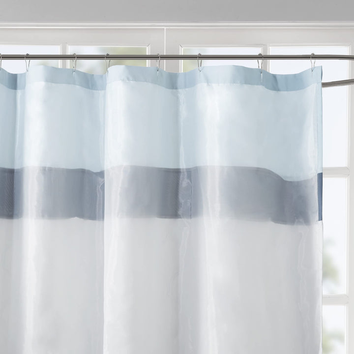 510 DESIGN Shawnee Shower Curtain Geometric Textured Embroidery Design with Blue - Diamond Home USA
