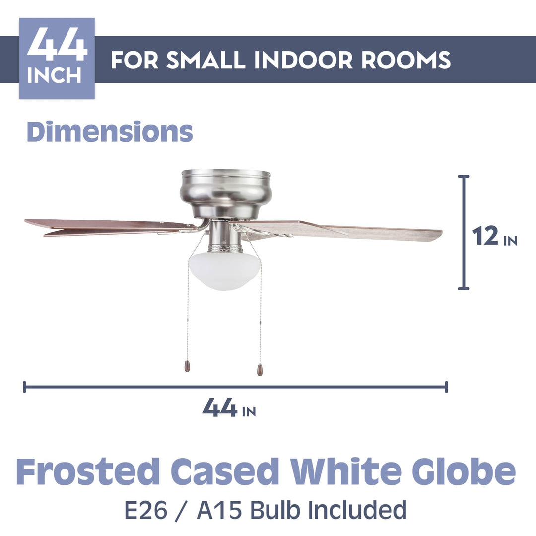 Prominence Home Alvina 44 Inch Traditional Flush Mount Indoor LED Ceiling Fan Satin Nickel - Diamond Home USA