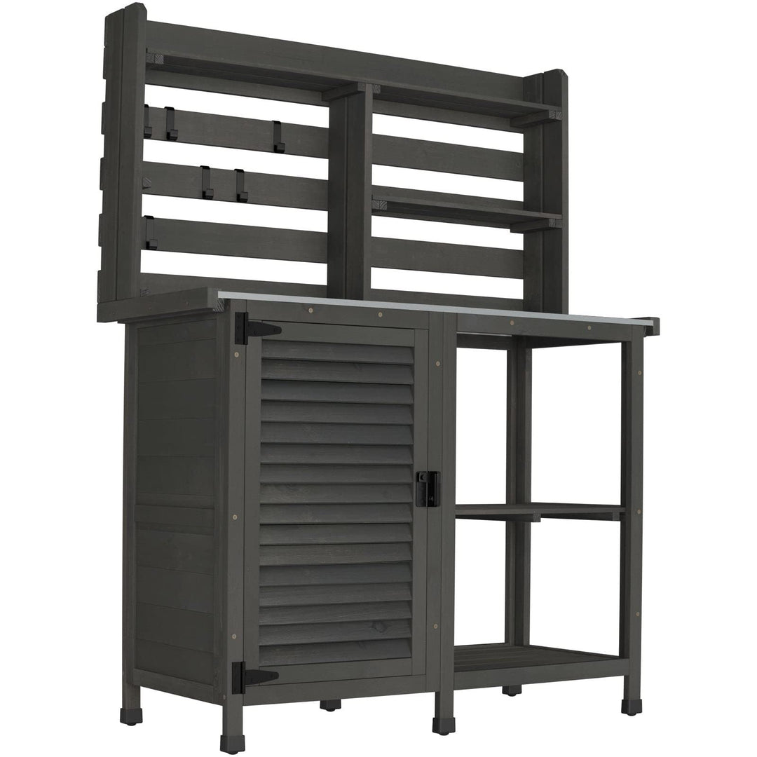 Potting Bench Table Large Garden Outdoor Metal Tabletop Workstation Black - Diamond Home USA