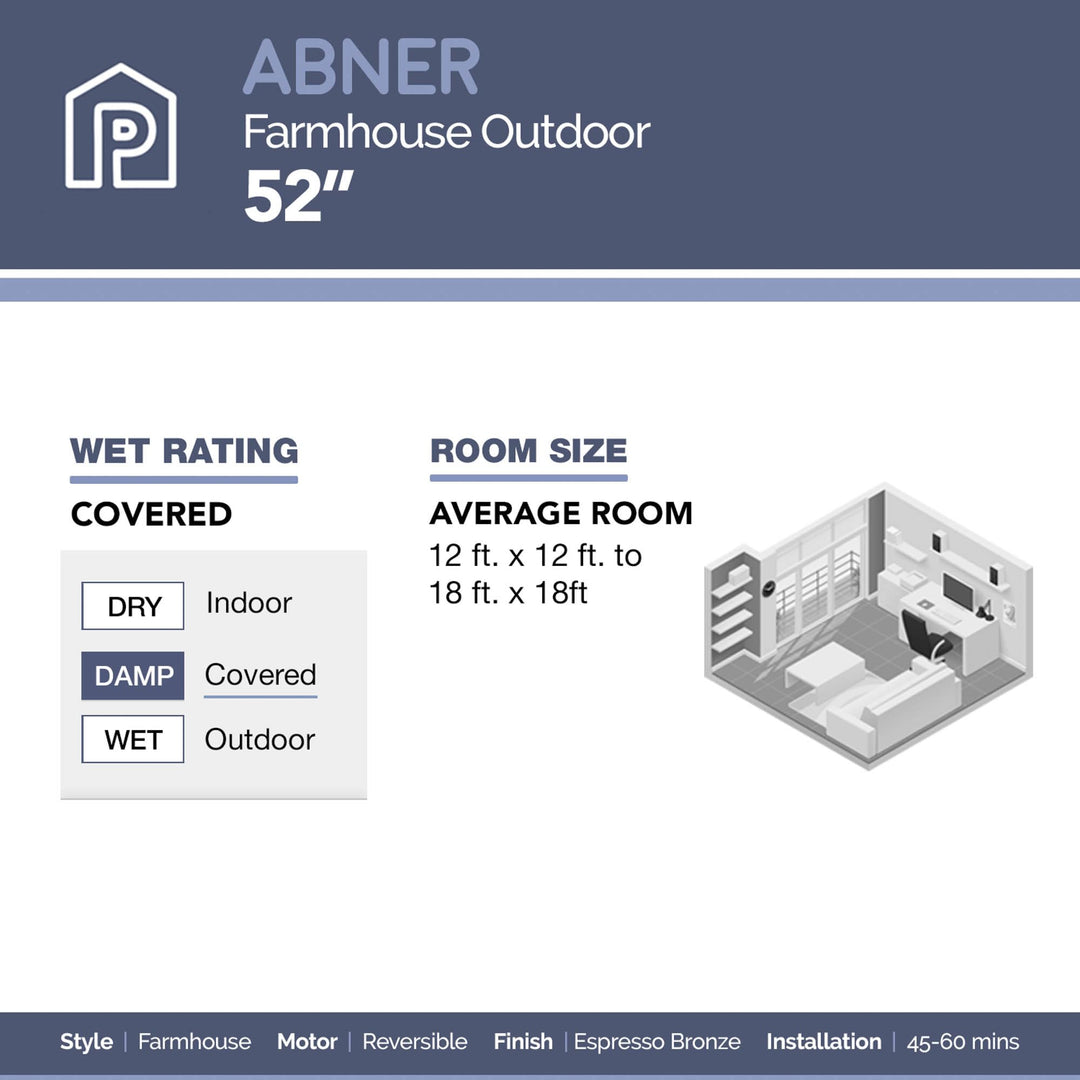 Prominence Home Abner 52 Inch Modern Farmhouse Indoor Outdoor LED Ceiling Fan - Diamond Home USA