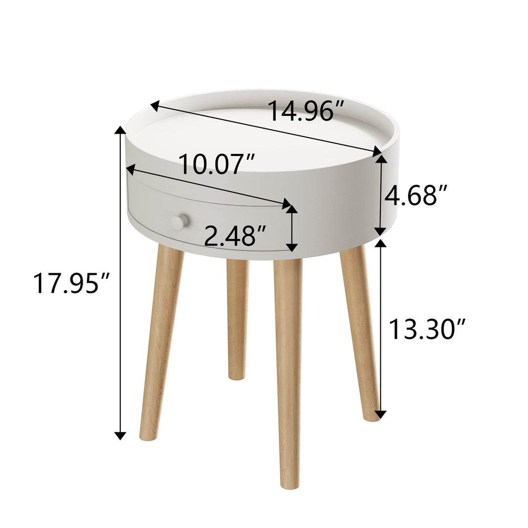 Storage Drawer Bedside Table White Modern Contemporary Round MDF Drawers - Diamond Home USA