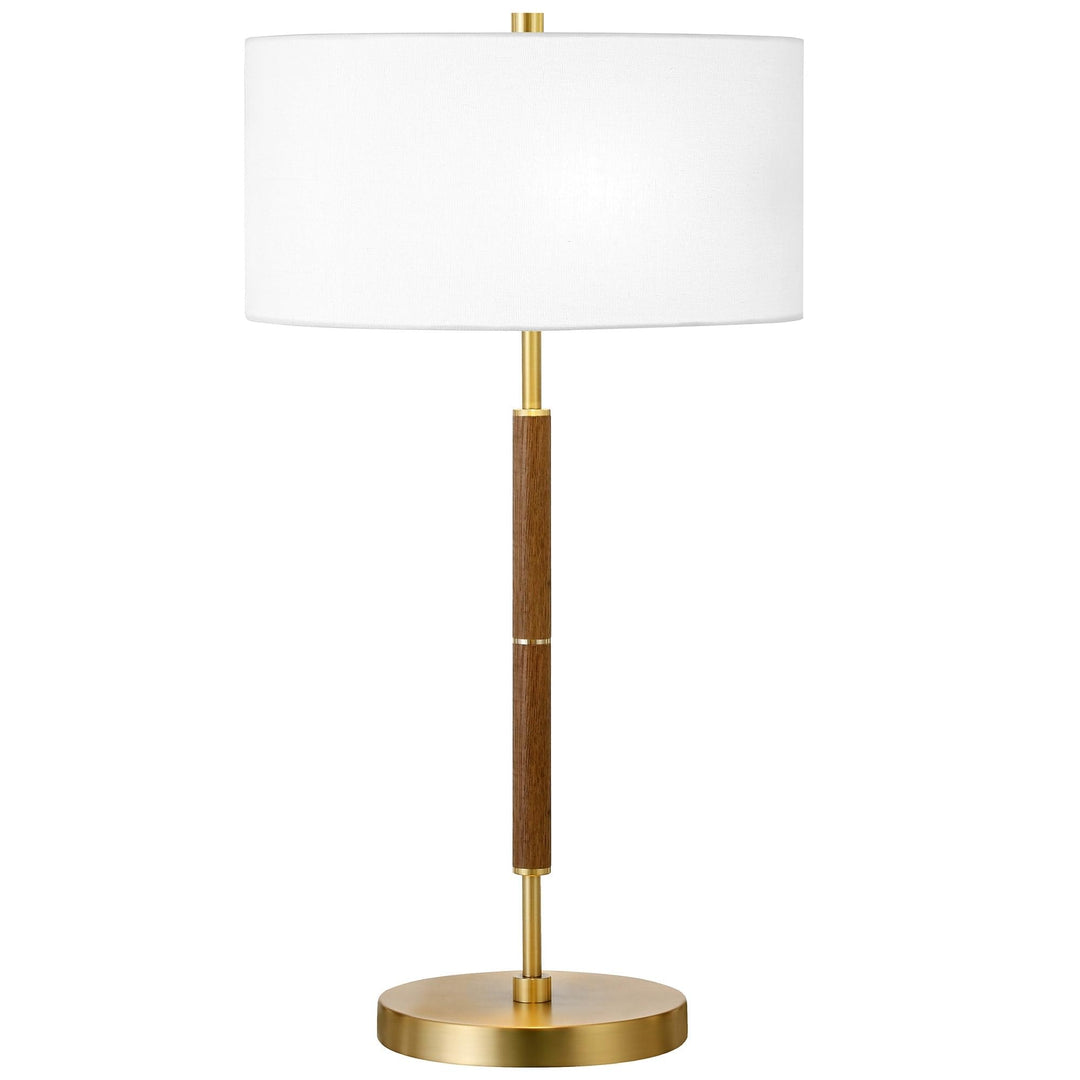 25" Gold Metal Two Light Table Lamp with White Drum Shade 14 Industrial