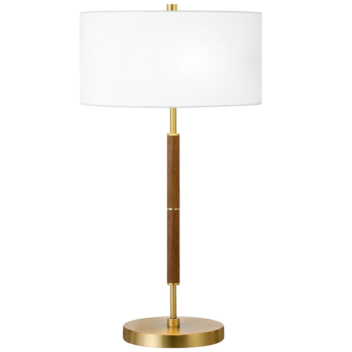 25" Gold Metal Two Light Table Lamp with White Drum Shade 14 Industrial