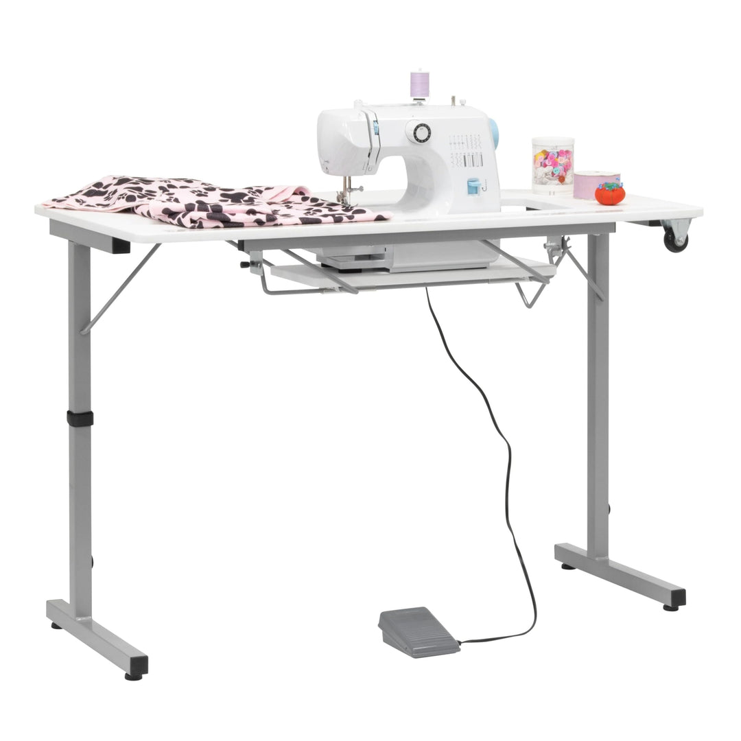 Rollaway Ii Sewing Table Silver/White Compact Portable Folding White Modern