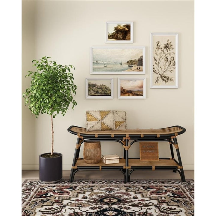 npd furniture and more Damara Rattan w/Shelf Bench Black - Diamond Home USA