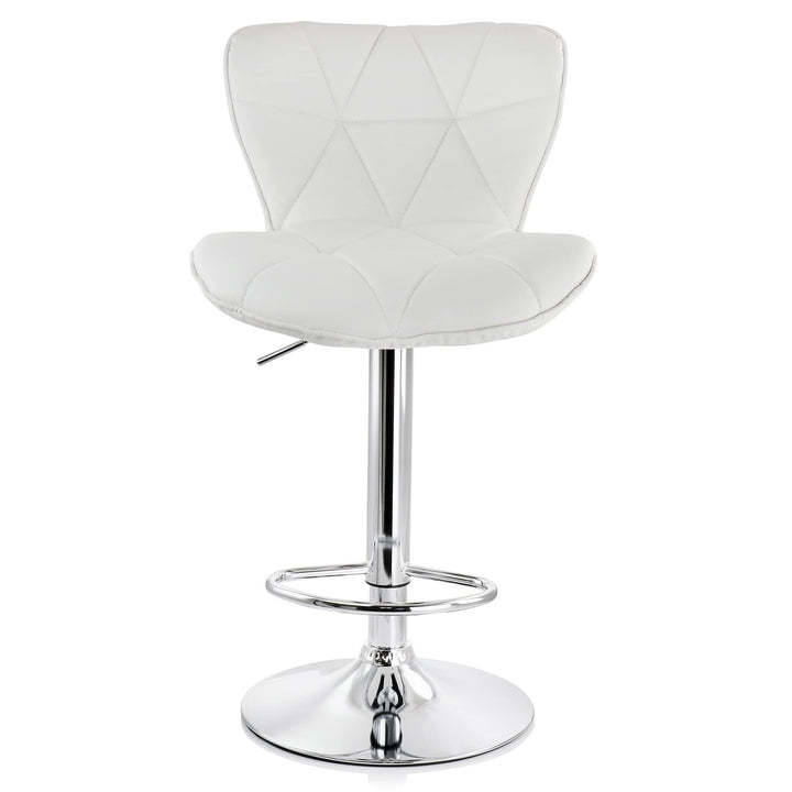 2 Piece Diamond Tufted Leather Adjustable Bar Stool in White with Chrome Base - Diamond Home USA