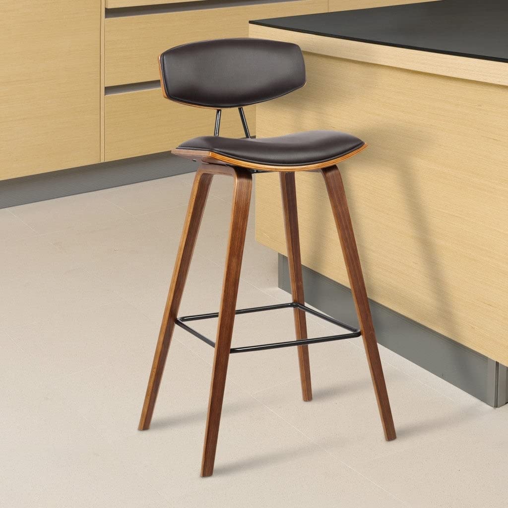 26" Brown Leather Mid Century Modern Bar Stool 36" X 16" 19" Contemporary - Diamond Home USA