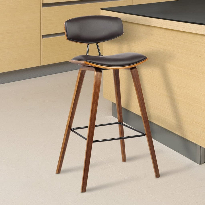 26" Brown Leather Mid Century Modern Bar Stool 36" X 16" 19" Contemporary - Diamond Home USA