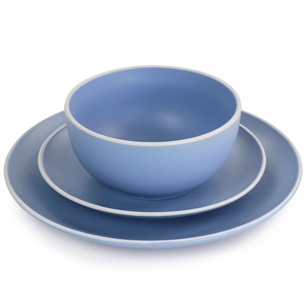 Creamy 12 Piece Dinnerware Set In Matte Blue Pc Solid Casual Round Stoneware - Diamond Home USA