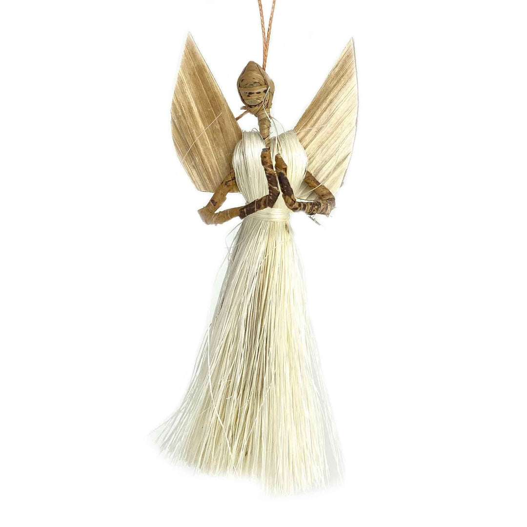 Set of 2 3.5in Angel Ornaments Devotional Off/White Natural Fibers - Diamond Home USA